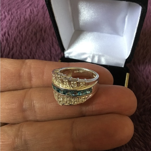 BRAND NEW BOLD Natural Diamond & Blue Sapphires Band Ring-7 - Picture 9 of 16